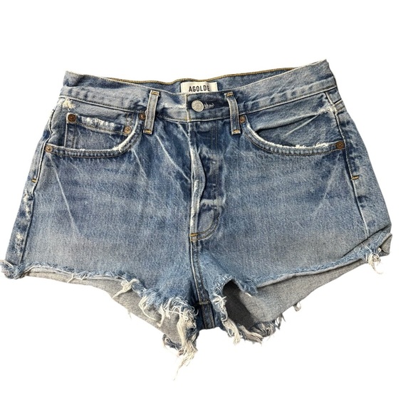 AGOLDE Parker Vintage Denim Jean Shorts Swampmeet Blue Size 26 Button Fly - Picture 1 of 7